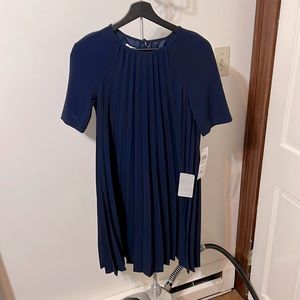 Navy pleated shift dress